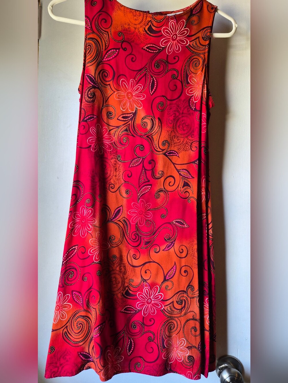Vibrant Floral Swirl Short Dress in Pink & Orange - Size 9*